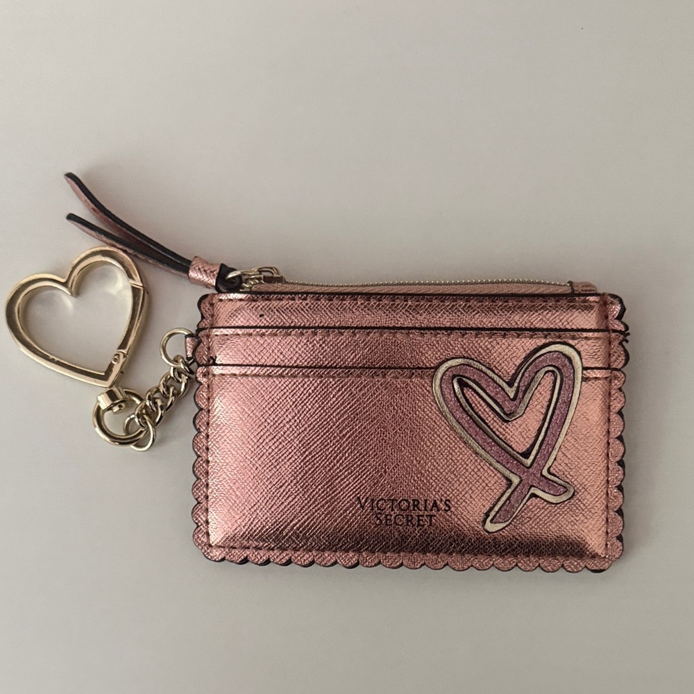 Victoria's Secret Metallic Pink Card Holder with Heart Charm